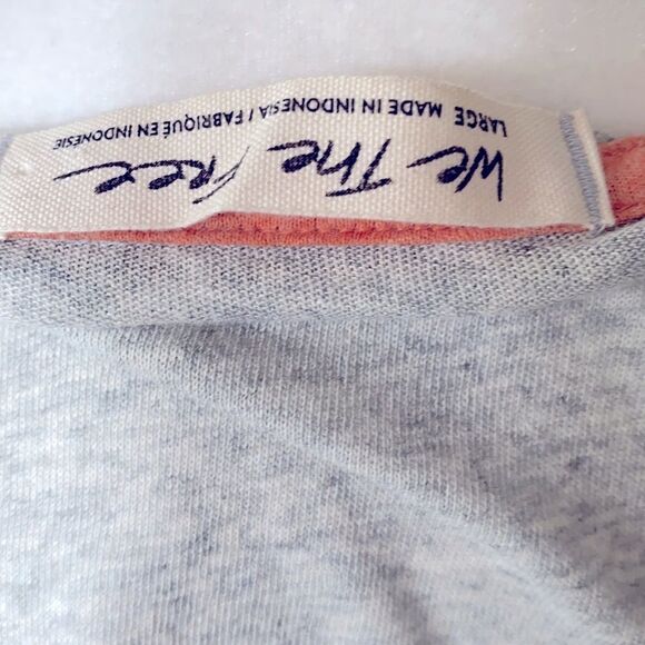 Free People Baby Doll Top Gray Orange /Peach Large V Neck Pocket Cotton - Picture 8 of 10